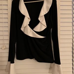 Black shirt with white shawl collar